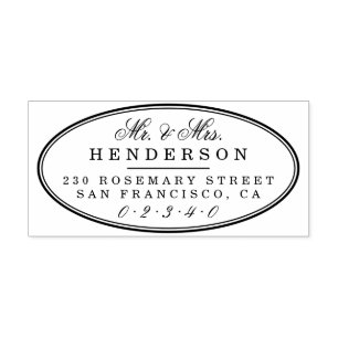 Elegant Mr & Mrs Family Name Script Oval Wedding Rubber Stamp
