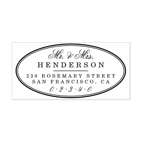 Elegant Mr  Mrs Family Name Script Oval Wedding Rubber Stamp