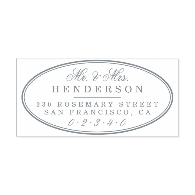Elegant Mr & Mrs Family Name Script Oval Wedding Self-inking Stamp (Design)