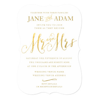 Elegant Mr & Mrs Gold Typography Wedding Invite