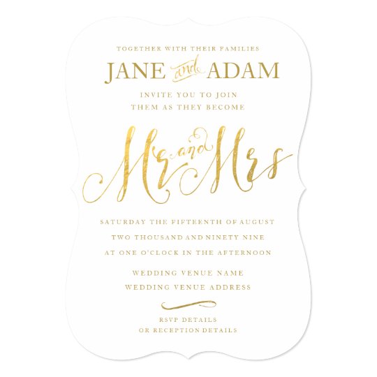 Elegant Mr Mrs Gold Typography Wedding Invite Zazzle Com