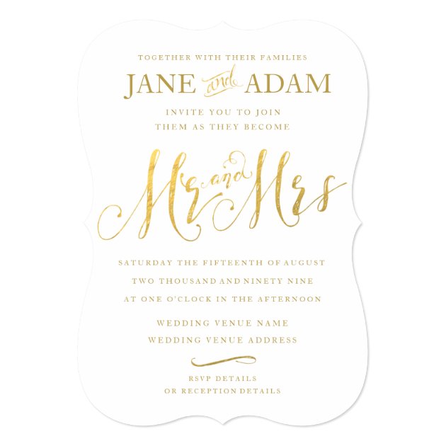 Elegant Mr & Mrs Gold Typography Wedding Invite
