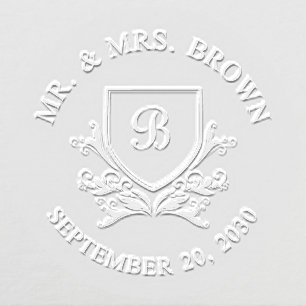 Elegant Mr Mrs Last Name Monogram Crest Wedding Embosser