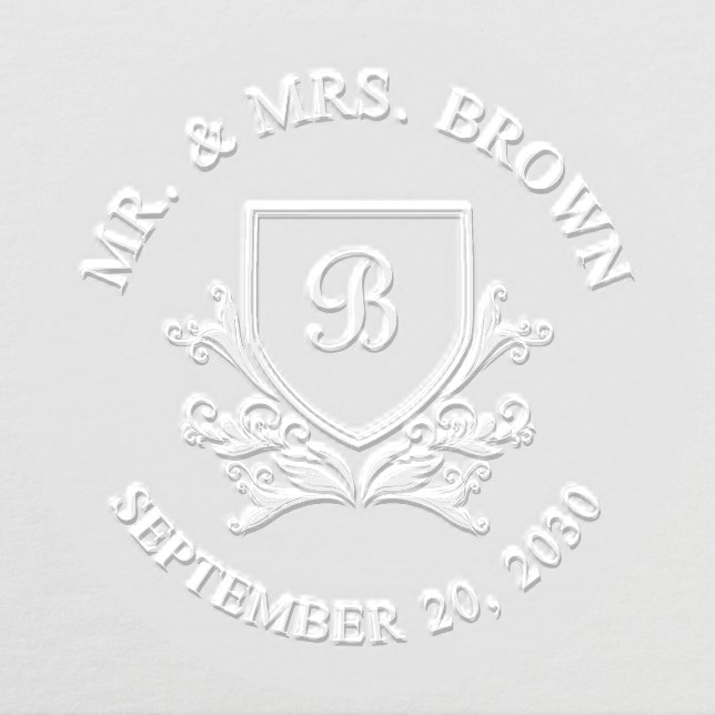 Elegant Mr Mrs Last Name Monogram Crest Wedding Embosser (Design)