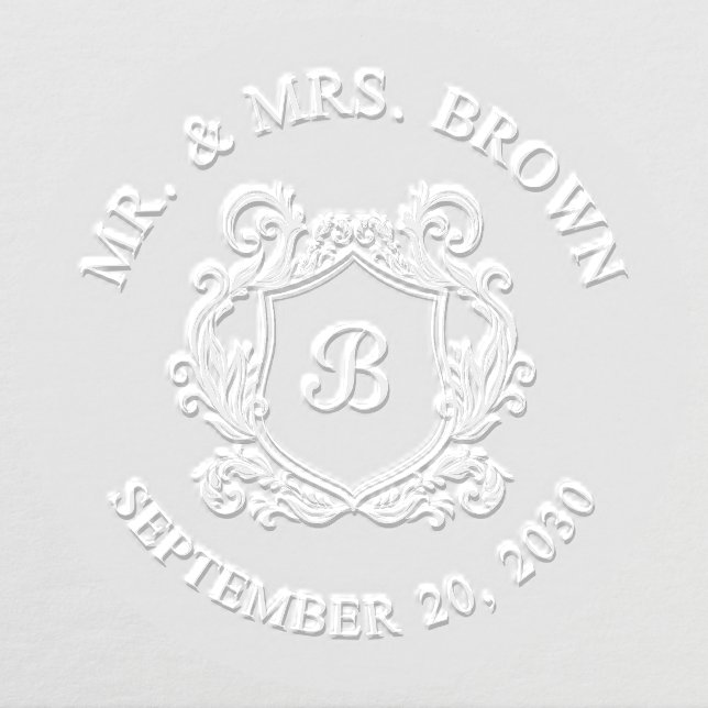 Elegant Mr Mrs Last Name Monogram Crest Wedding  Embosser (Design)