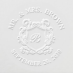 Elegant Mr Mrs Last Name Monogram Crest Wedding Embosser
