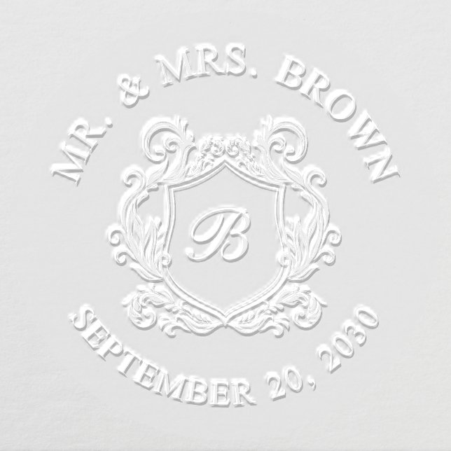 Elegant Mr Mrs Last Name Monogram Crest Wedding Embosser (Design)