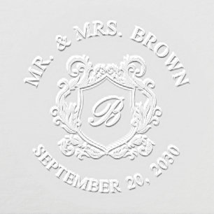Elegant Mr Mrs Last Name Monogram Crest Wedding  Embosser