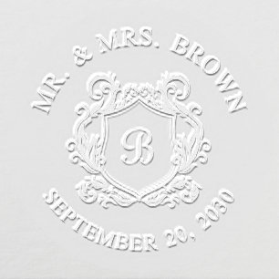 Elegant Mr Mrs Last Name Monogram Crest Wedding Embosser
