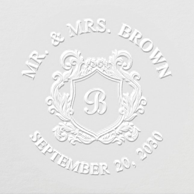 Elegant Mr Mrs Last Name Monogram Crest Wedding Embosser (Design)