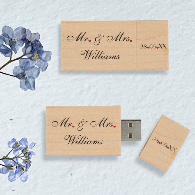 Elegant Mr Mrs Name Couple Wedding Anniversary USB Wood USB Flash Drive (Elegant Mr Mrs Name Couple Wedding Anniversary USB Wood USB Flash Drive)