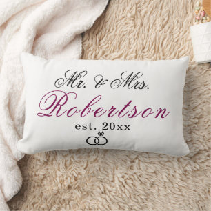 Elegant Mr Mrs Name est. classy script Wedding Lum Lumbar Pillow