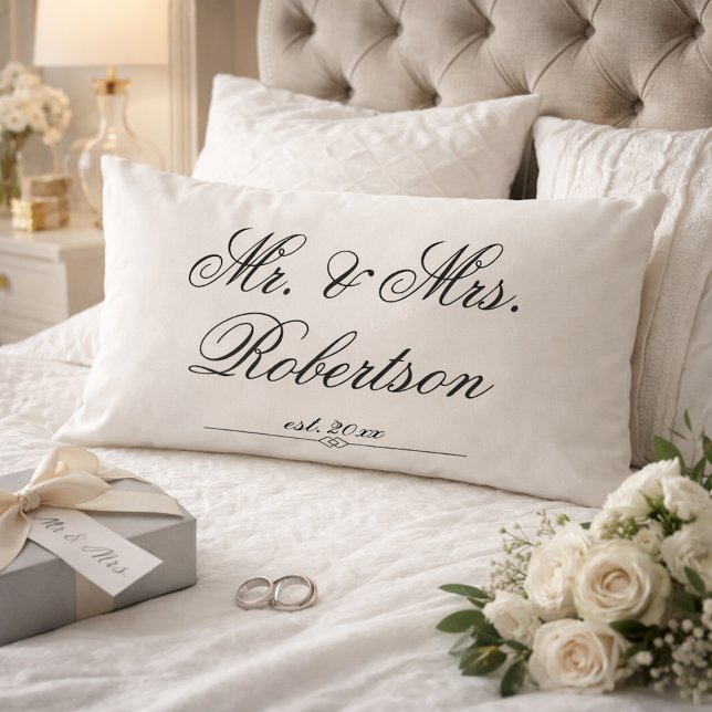 Elegant Mr Mrs Name est. classy script Wedding  Lumbar Pillow (Creator Uploaded)