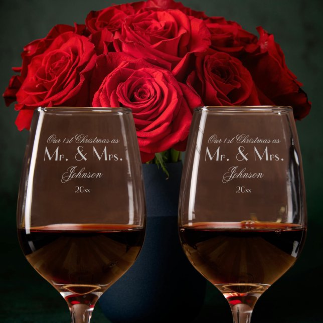 Elegant Mr. & Mrs. Newlywed Gift Chic Wedding  Wine Glass (Elegant Mr. & Mrs. Newlywed Gift Chic Wedding Wine Glasses)
