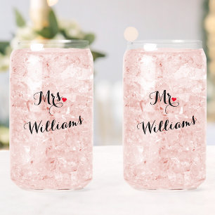 Elegant Mr Mrs Newlyweds Couple Honeymoon Wedding Can Glass