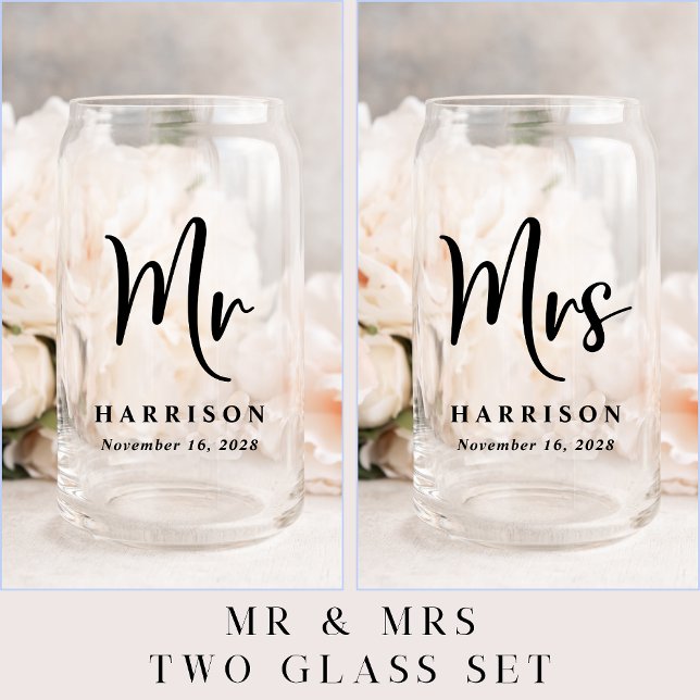Elegant Mr Mrs Personalized Wedding Can Glass (Creator Uploaded)