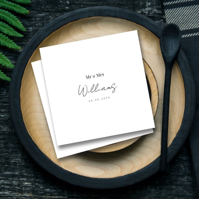 Elegant Mr & Mrs Personalized Wedding Napkins (Elegant Mr and Mrs Weddings_ Modern Lettered Hand Napkins)