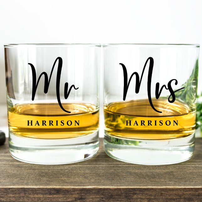Elegant Mr Mrs Personalized Wedding Whiskey Glass (Creator Uploaded)