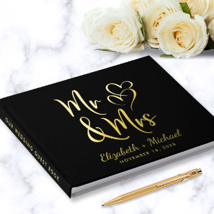 Elegant Mr Mrs Photo Black Wedding Foil Guest Book