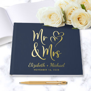 Elegant Mr Mrs Photo Blue Wedding Foil Guest Book