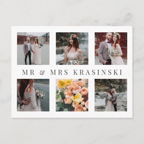 Elegant Mr  Mrs Photo Collage Wedding Thank You Announcement Postcard
