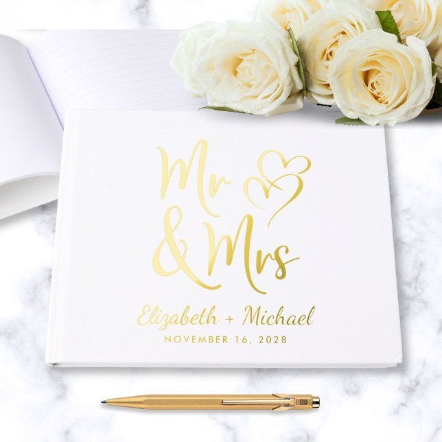 Elegant Mr Mrs Photo Wedding Foil Guest Book (Creator Uploaded)