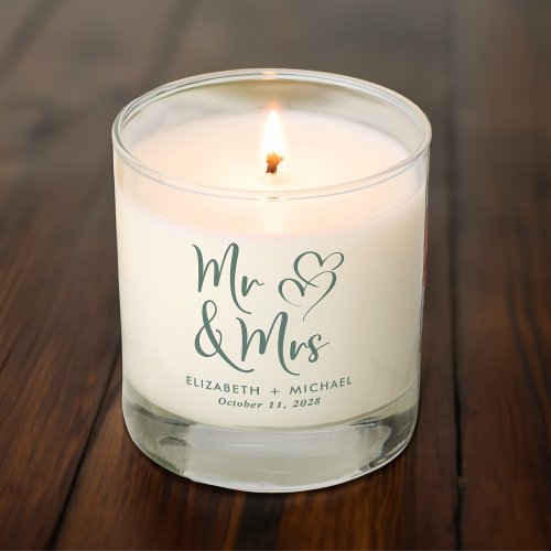 Elegant Mr Mrs Sage Green Wedding Scented Candle