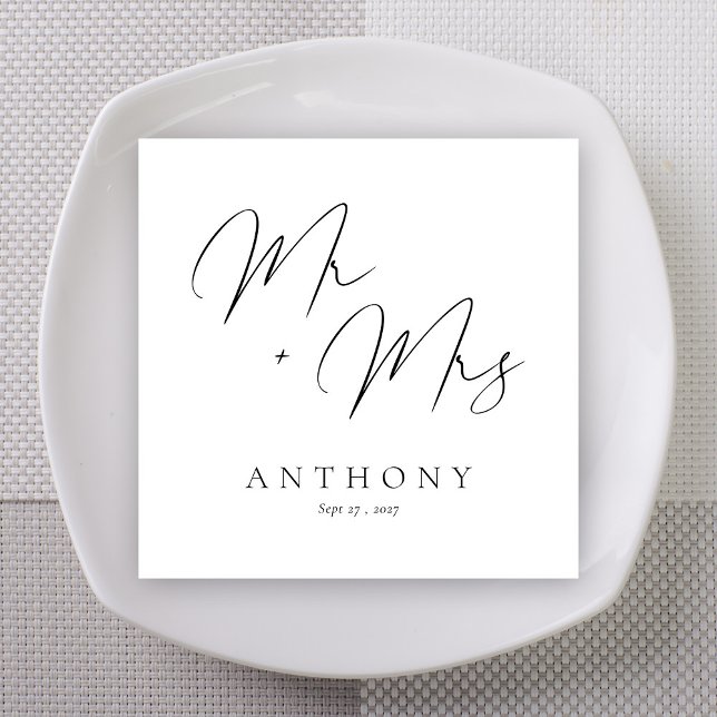 Elegant Mr & Mrs Script Custom Name Wedding Napkins (Elegant Mr & Mrs Script Custom Name Wedding Napkins)