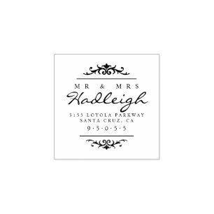 Elegant Mr & Mrs Script Wedding Return Address Rubber Stamp