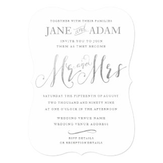 Elegant Mr & Mrs Silver Typography Wedding Invite