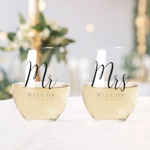Elegant Mr  Mrs  Stemless Wine Glass