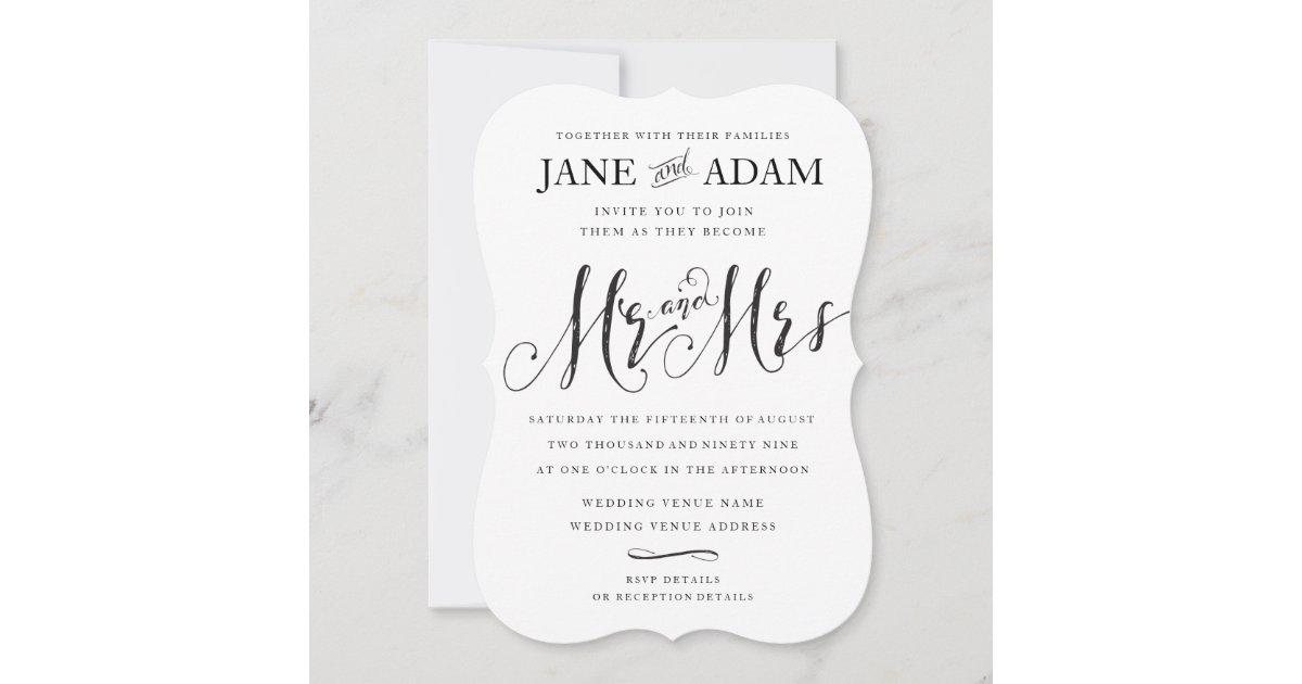 Elegant Mr  Mrs Typography Wedding Invitation Zazzle