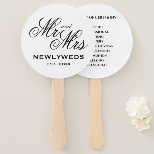 Elegant Mr Mrs wedding ceremony program schedule Hand Fan