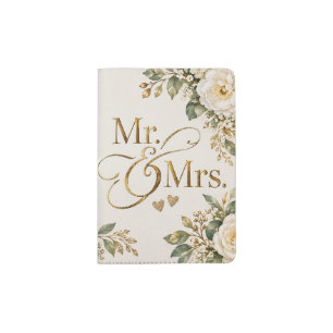 Elegant Mr & Mrs Wedding Floral Passport Holder