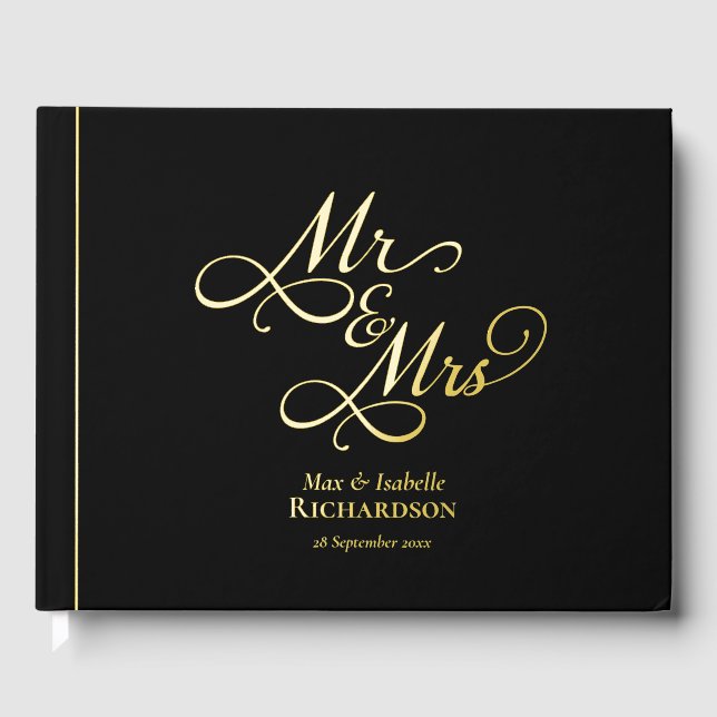 Elegant Mr Mrs Wedding Foil Guestbook (Front)