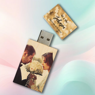 Elegant Mr & Mrs Wedding Memories Wood Flash Drive