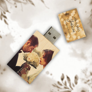Elegant Mr & Mrs Wedding Memories Wood Flash Drive