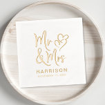 Elegant Mr Mrs Wedding Reception Foil Napkins<br><div class="desc">Elegant napkins for your engagement party,  rehearsal dinner,  wedding reception and other wedding events featuring "Mr & Mrs" in a large chic script,  an illustration of two hearts joined together and your married name and wedding date,  all stamped in real gold,  silver or rose gold foil.</div>