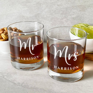 Elegant Mr Mrs Wedding Rocks Glass