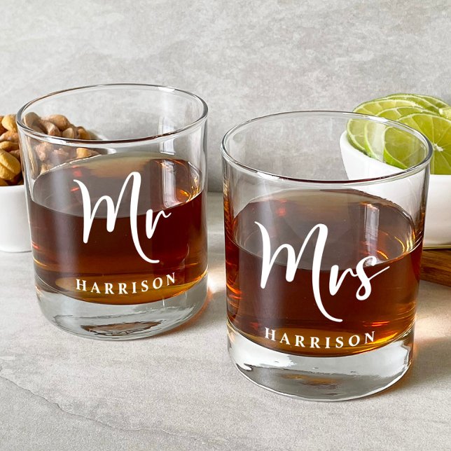 Elegant Mr Mrs Wedding Whiskey Glass (Creator Uploaded)