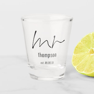 Elegant Mr Name Script Newlywed Keepsake Gift  Shot Glass