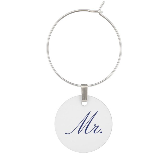 Elegant Mr. Navy Blue Monogram Wedding Wine Charm (Front)