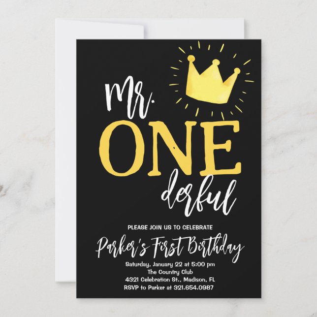 Elegant Mr. Onederful Birthday Party Invitation (Front)