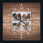 elegant mrs & mr  4 photos collage rustic wedding square wall clock<br><div class="desc">photos from freepik.com
elegant mrs & mr minimal 4 photos collage rustic wood wedding anniversary Square Wall Clock</div>