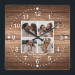 elegant mrs & mr  4 photos collage rustic wedding square wall clock<br><div class="desc">photos from freepik.com
elegant mrs & mr minimal 4 photos collage rustic wood wedding anniversary Square Wall Clock</div>
