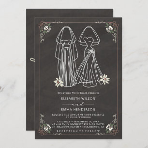 Elegant Mrs & Mrs Chalkboard Wedding Invitation