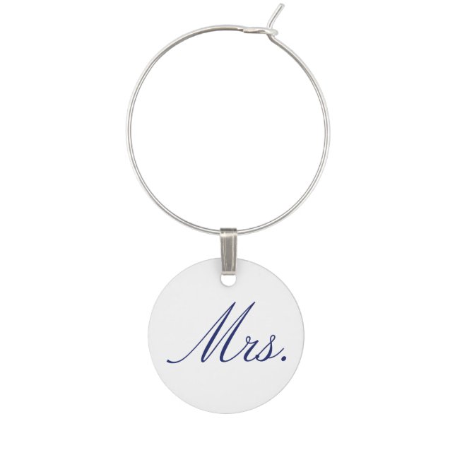 Elegant Mrs. Navy Blue Monogram Wedding Wine Charm (Front)