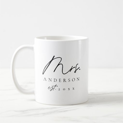 Elegant Mrs Newlywed Custom Black Script Coffee Mug | Zazzle