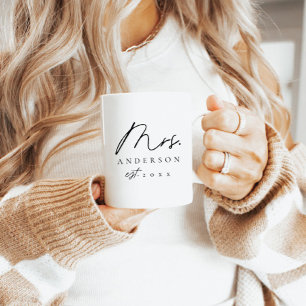 Elegant Mrs Newlywed Custom Black Script Coffee Mug