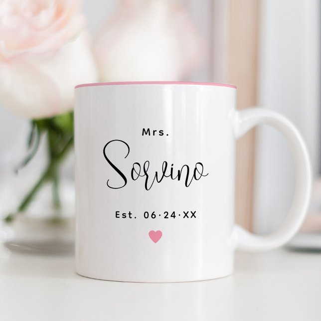 Elegant Mrs Script Pink Wedding Monogram Two-Tone Coffee Mug (Creator Uploaded)